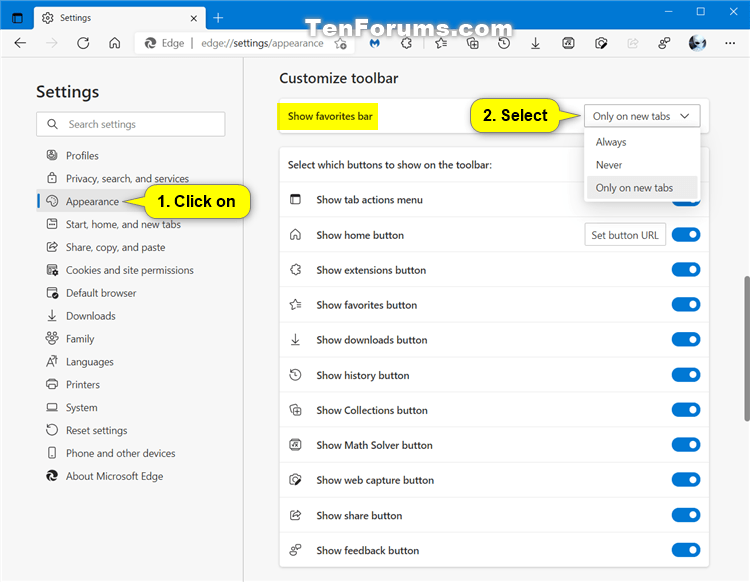 How to Add or Remove Favorites Bar in Microsoft Edge Chromium Tutorials