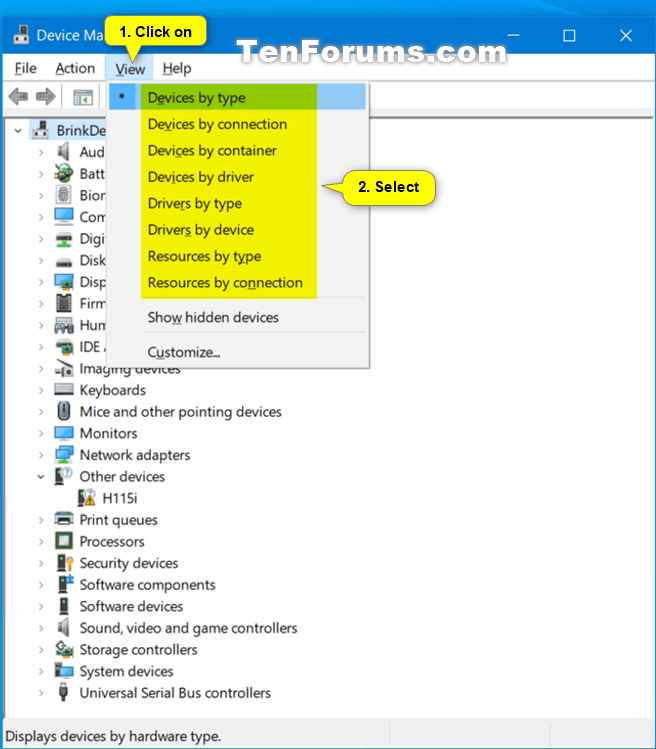 How to Change Device Manager View Mode in Windows 10 Tutorials