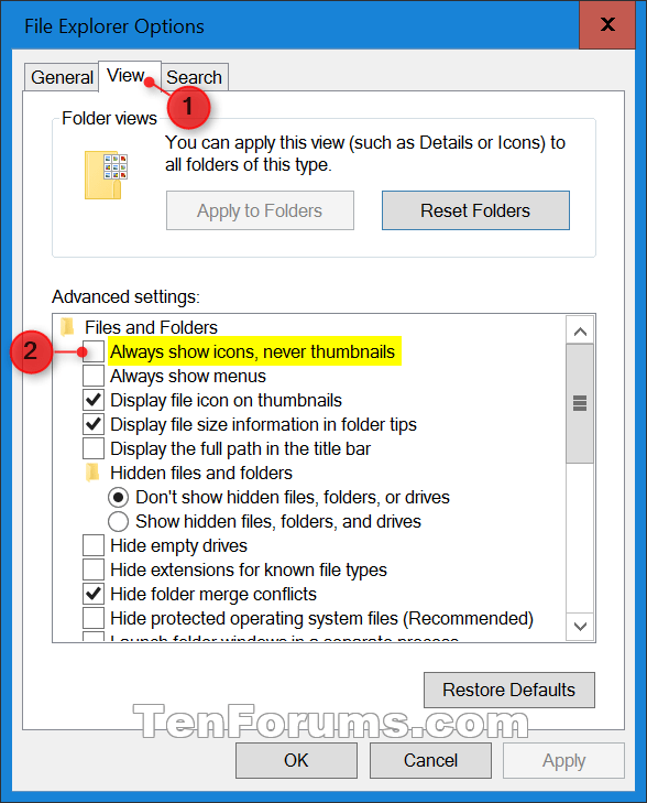 Thumbnail Previews in File Explorer Enable or Disable in Windows 10