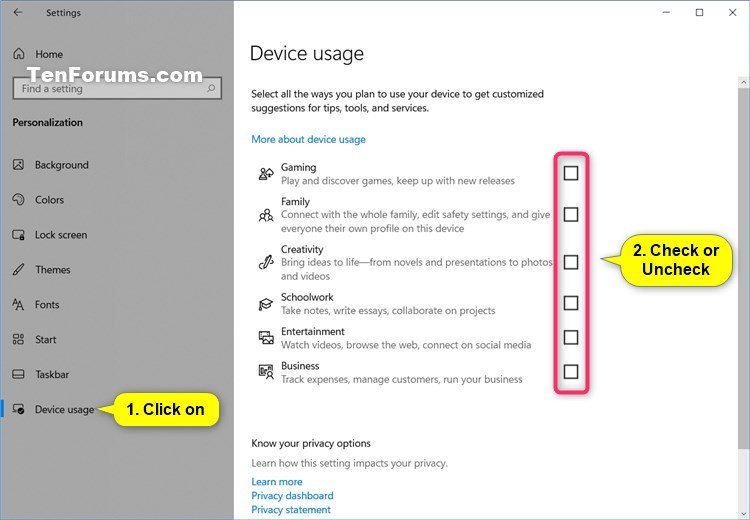 Change Device Usage for Windows 10 PC Tutorials