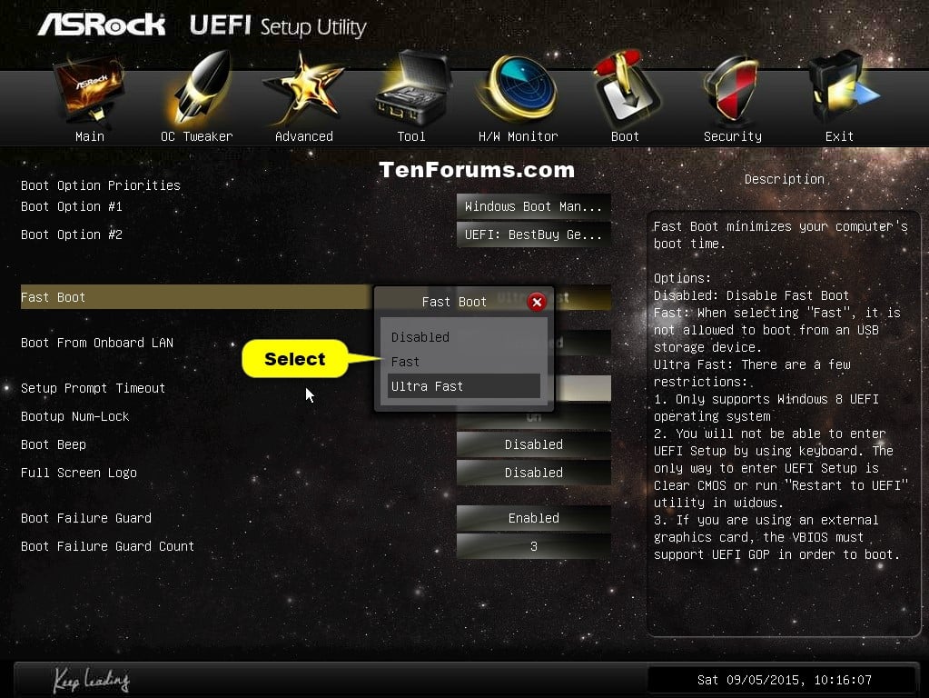 Enable or Disable Fast Boot in UEFI Firmware Settings for Windows