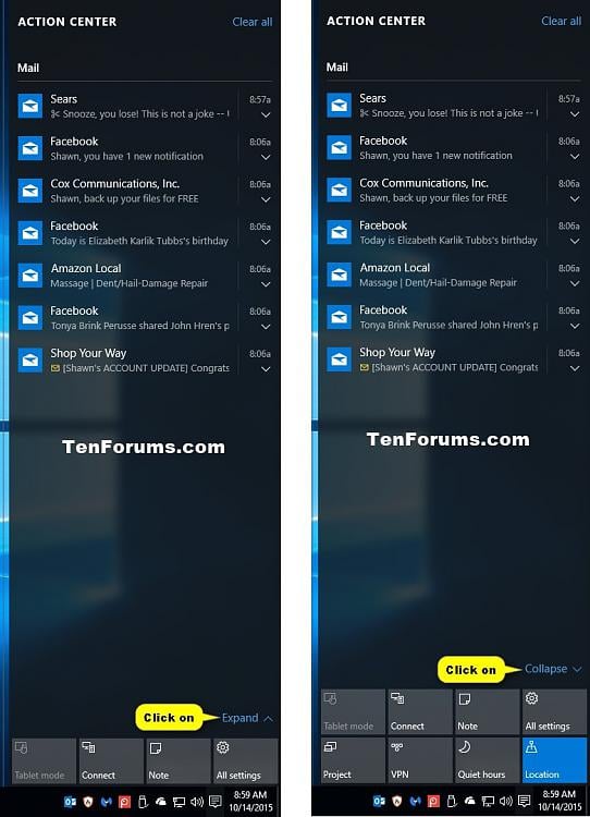 Open Action Center in Windows 10 Tutorials