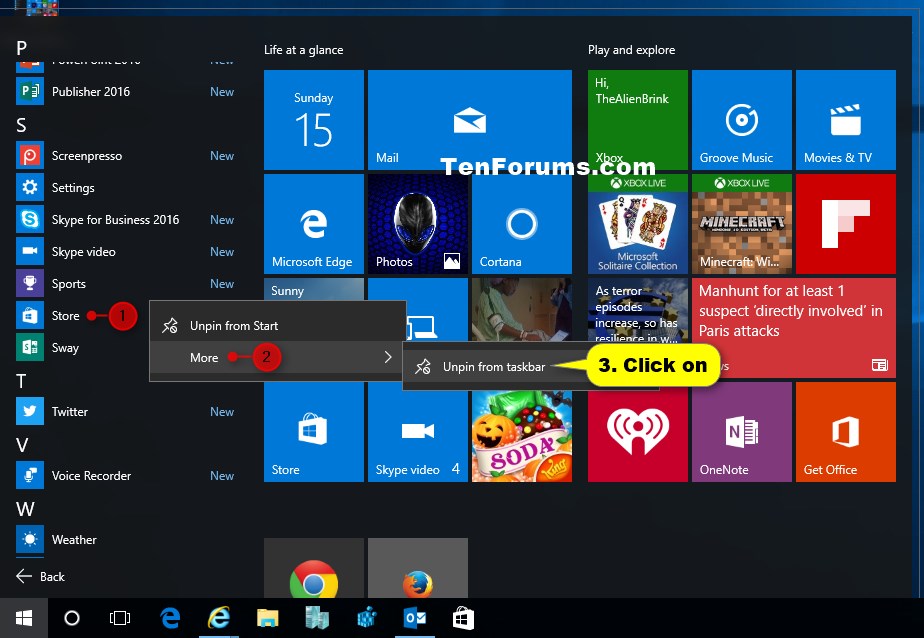 Customization 'Pin to taskbar' and 'Unpin from taskbar' Apps in Windows 10