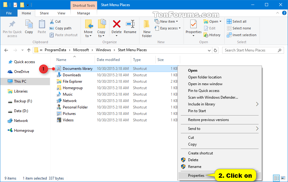 Customize Start List Folders in Windows 10 Tutorials