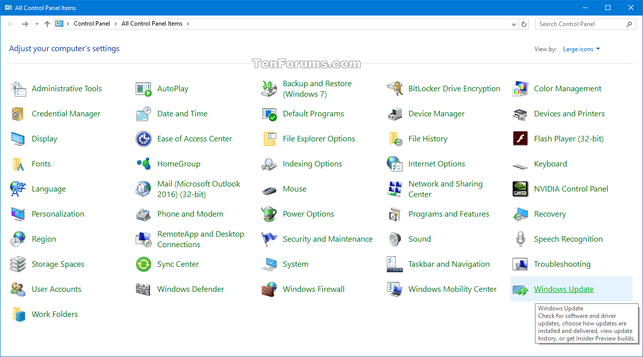 Windows Update Add or Remove from Control Panel in Windows 10