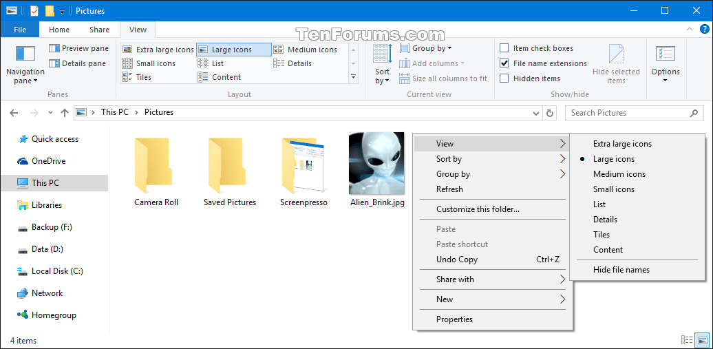Change Folder View Layout in Windows 10 Tutorials