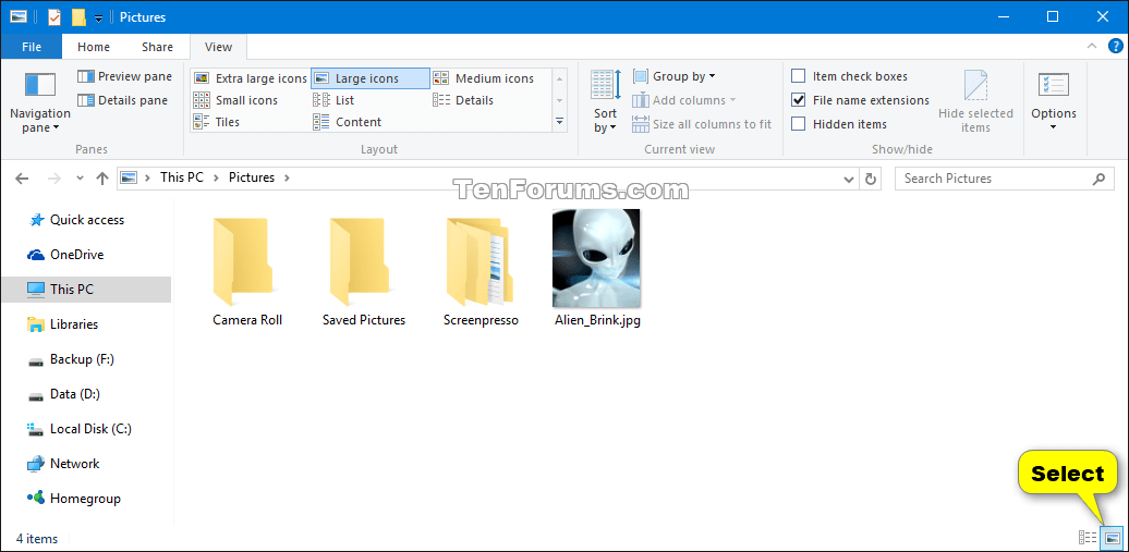 Change Folder View Layout in Windows 10 Tutorials