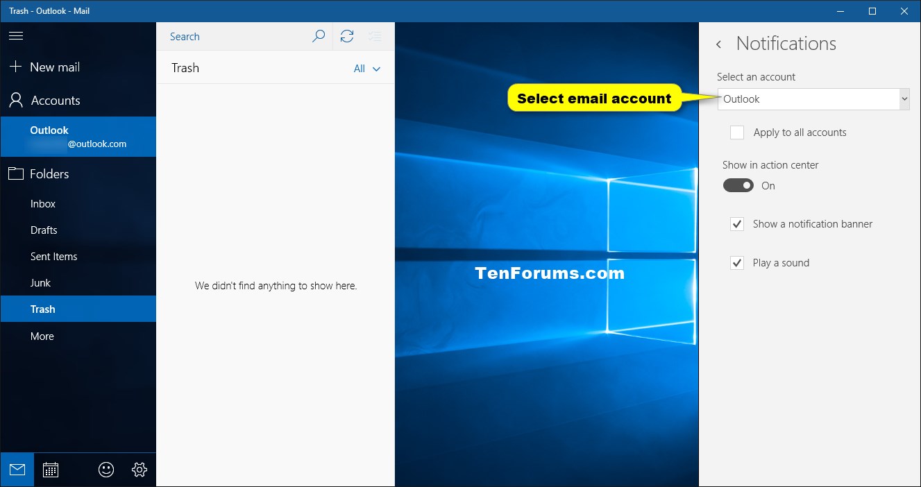 Turn On or Off Notifications from Mail app in Windows 10 Tutorials