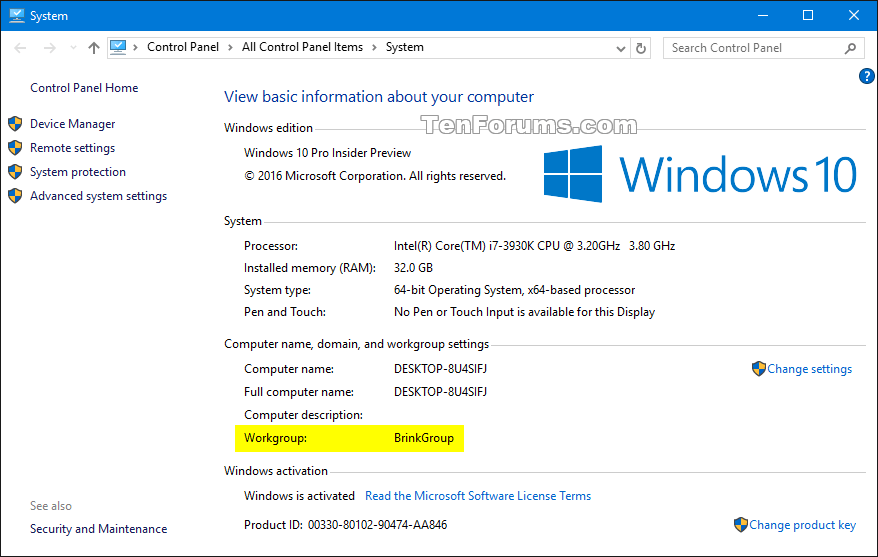 Change Workgroup Name in Windows 10 Windows 10 Network & Sharing