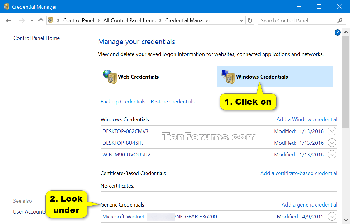 Click here to enter your most recent credential Fix in Windows 10