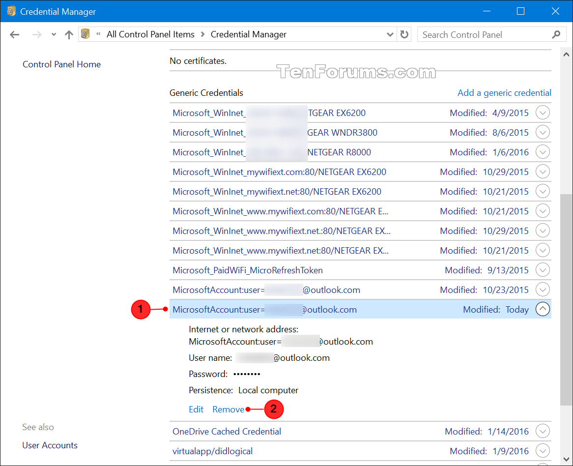 Click here to enter your most recent credential Fix in Windows 10