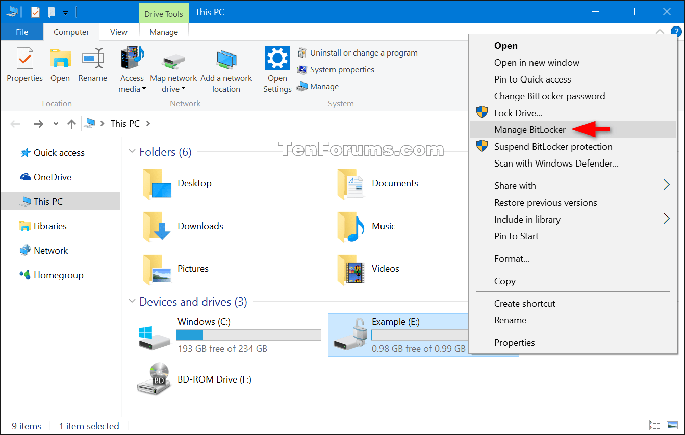 Add or Remove Manage BitLocker context menu in Windows Tutorials