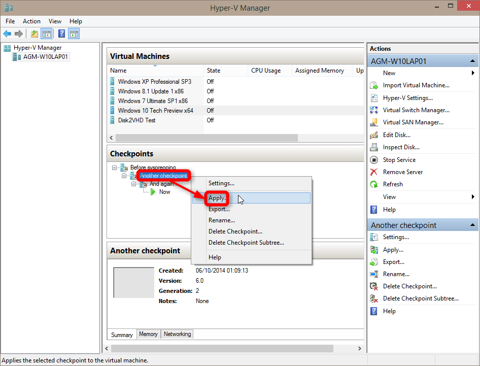 HyperV Checkpoints Create and Use in Windows 10 Windows 10
