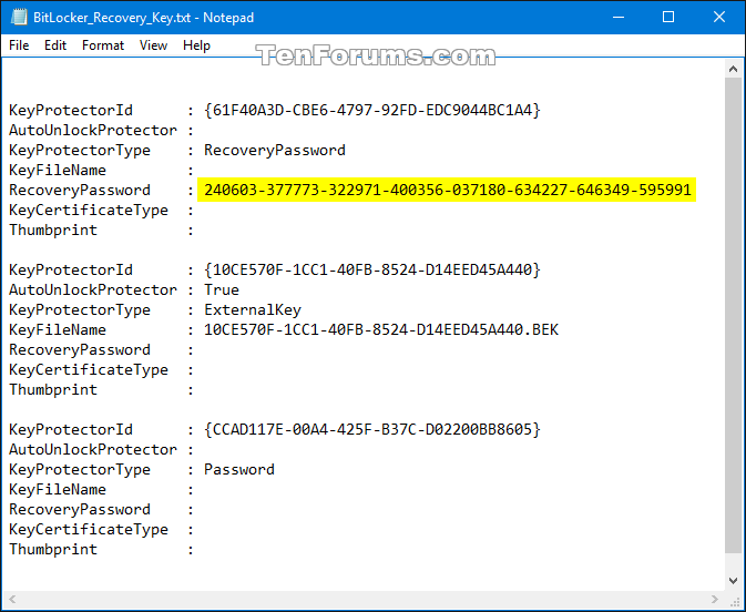 Backup BitLocker Recovery Key in Windows 10 Tutorials