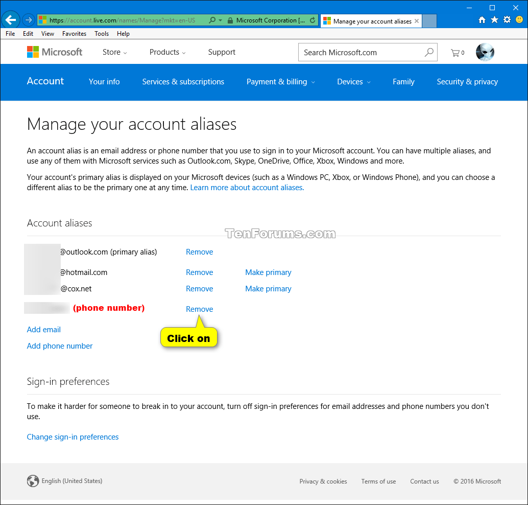 Microsoft Account Aliases Add or Remove Windows 10 Forums