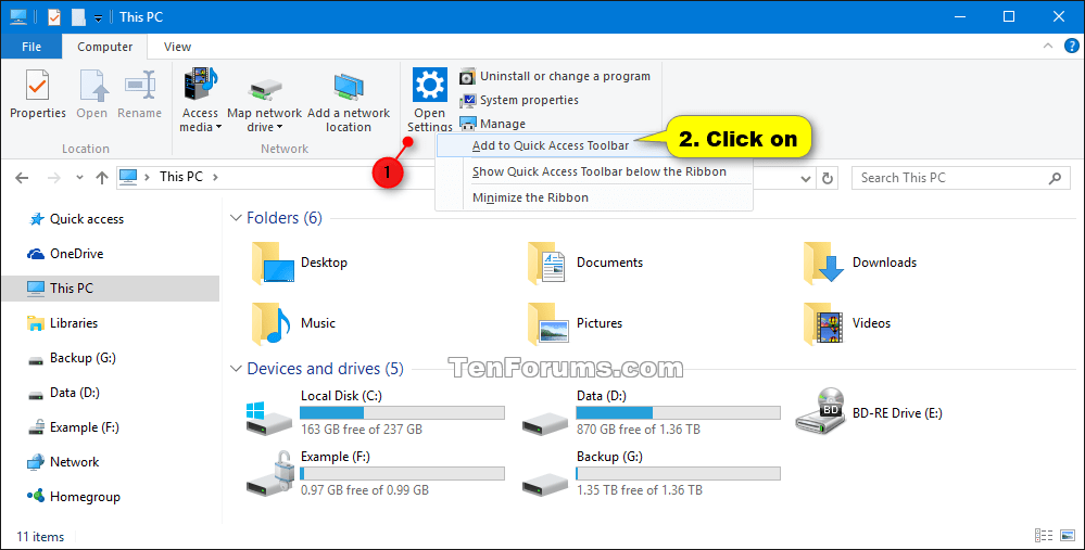 Add or Remove Quick Access Toolbar Items in Windows 10 File Explorer