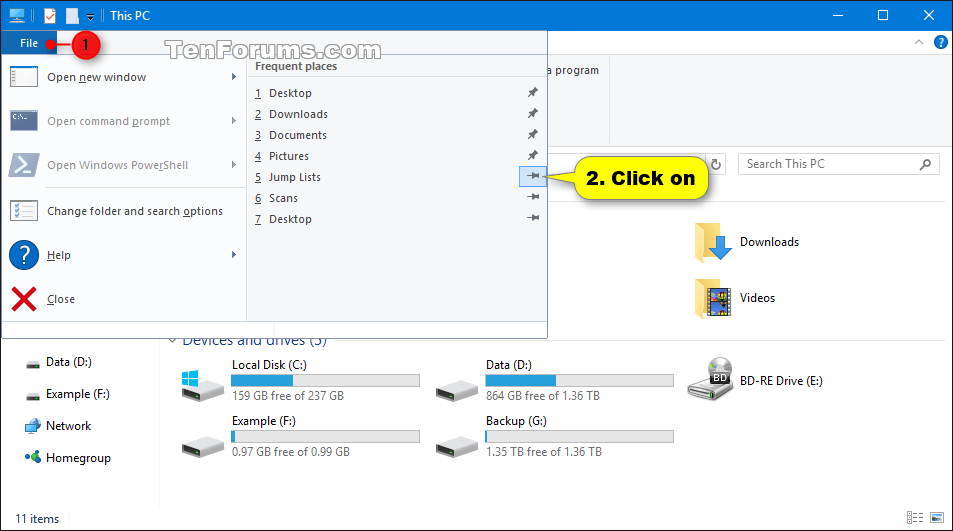 Pin or Unpin Items on Jump Lists in Windows 10 Tutorials