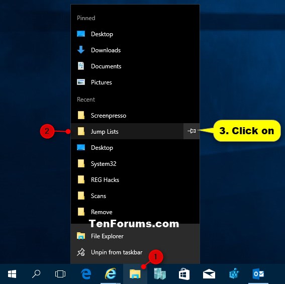 Pin or Unpin Items on Jump Lists in Windows 10 Tutorials