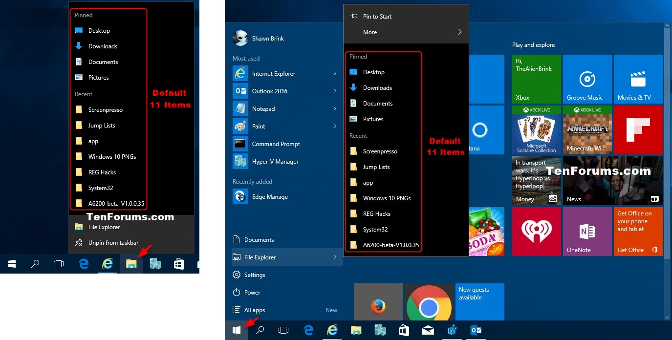 Change Maximum Number of Items in Jump Lists in Windows 10 Tutorials