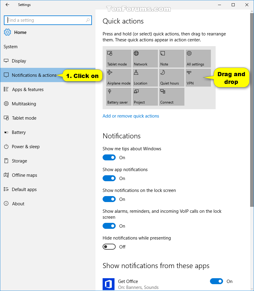 Rearrange Action Center Quick Actions in Windows 10 Tutorials