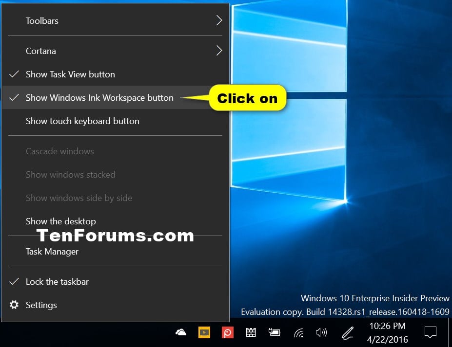 Hide or Show Windows Ink Workspace Button on Taskbar in Windows 10