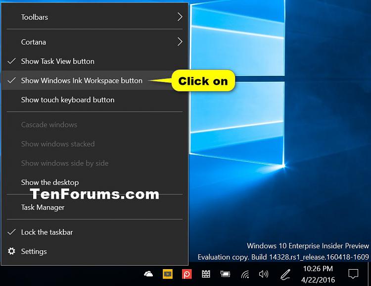 Windows Ink Workspace Button Hide or Show on Taskbar in Windows 10