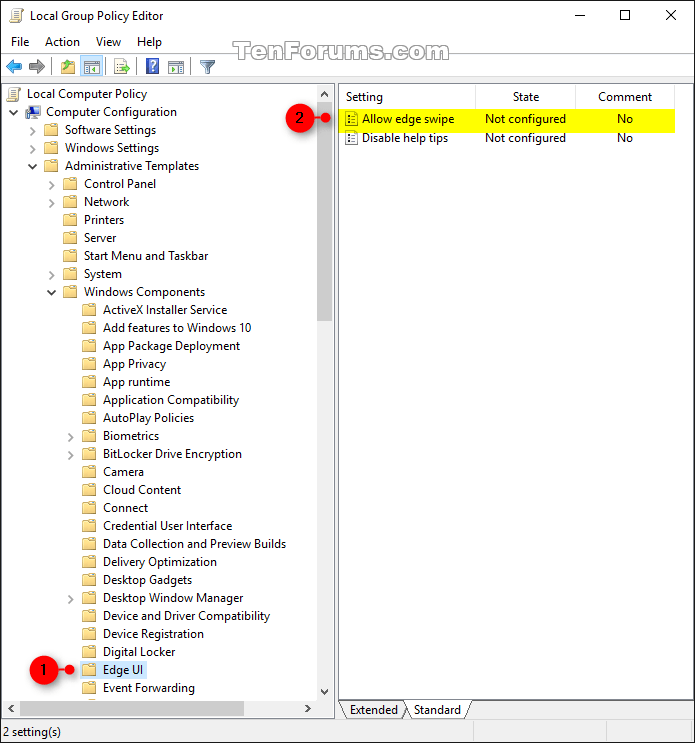 Edge Swipe on Screen Enable or Disable in Windows 10 Windows 10