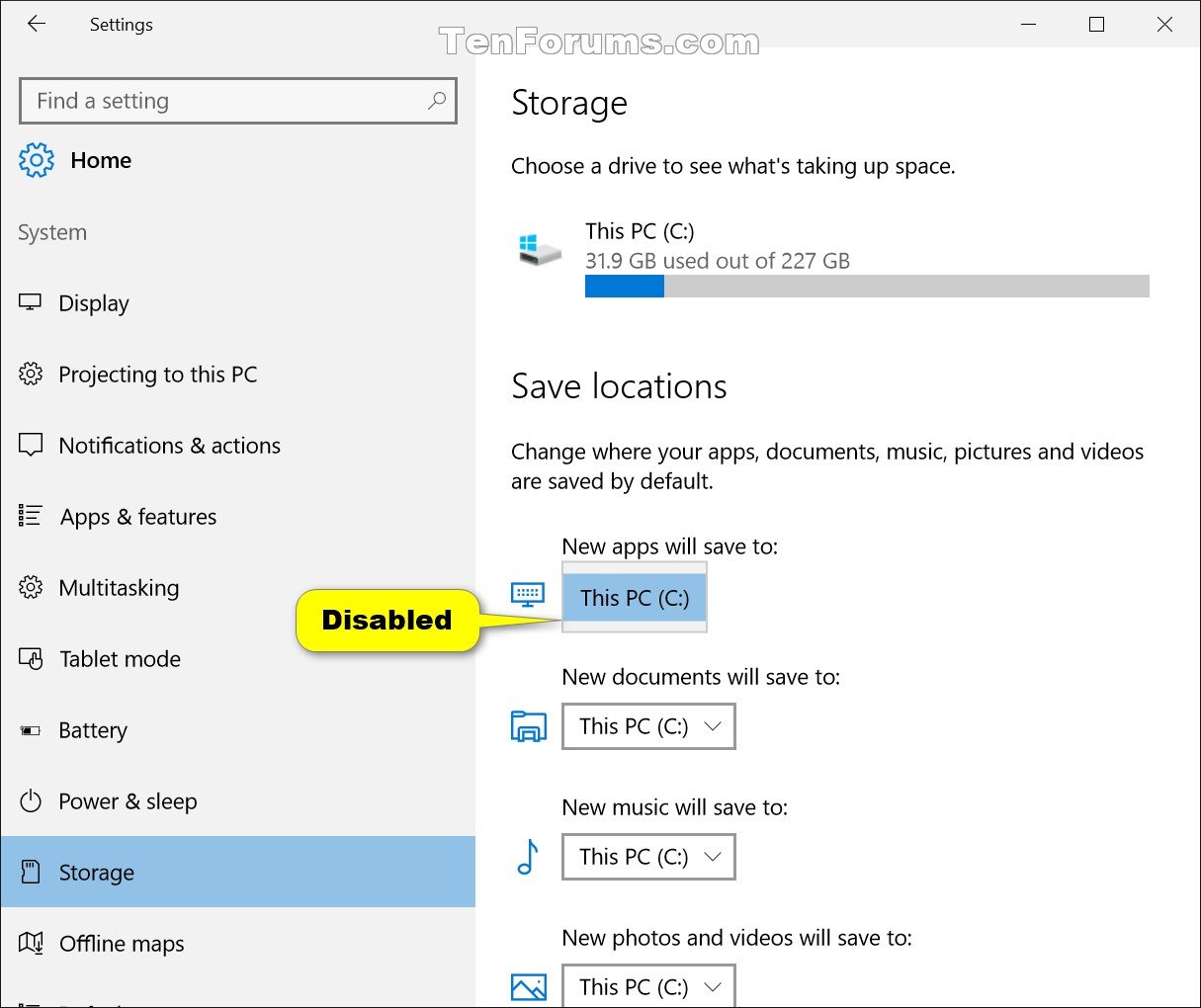 Enable or Disable Changing Save Location of Apps in Windows 10 Tutorials