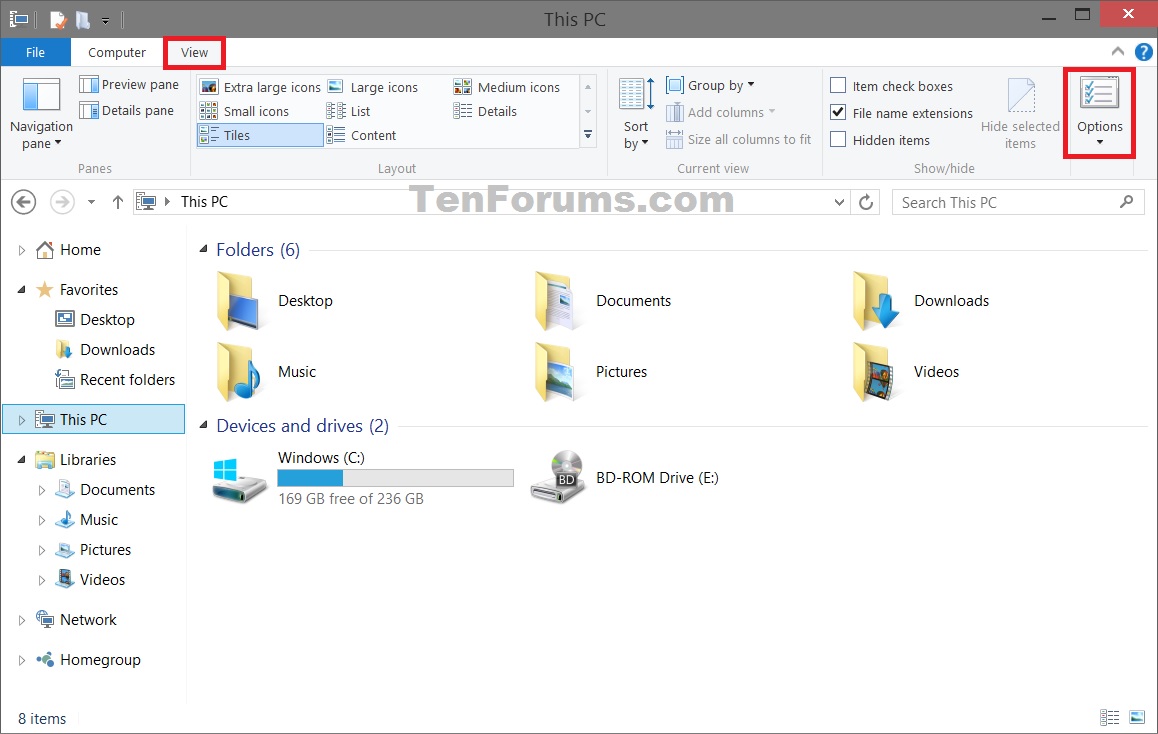 Customization Open Folder Options in Windows 10