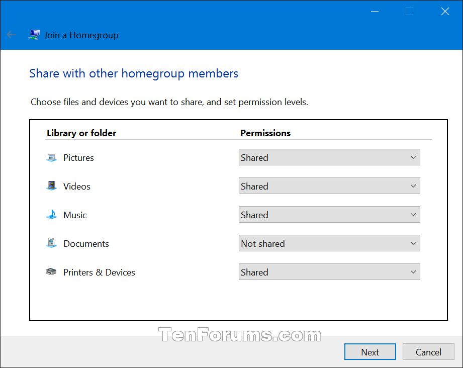 Network & Sharing Join Homegroup in Windows 10