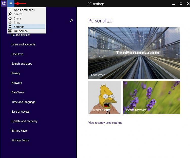 Open Charms in Windows 10 Tutorials
