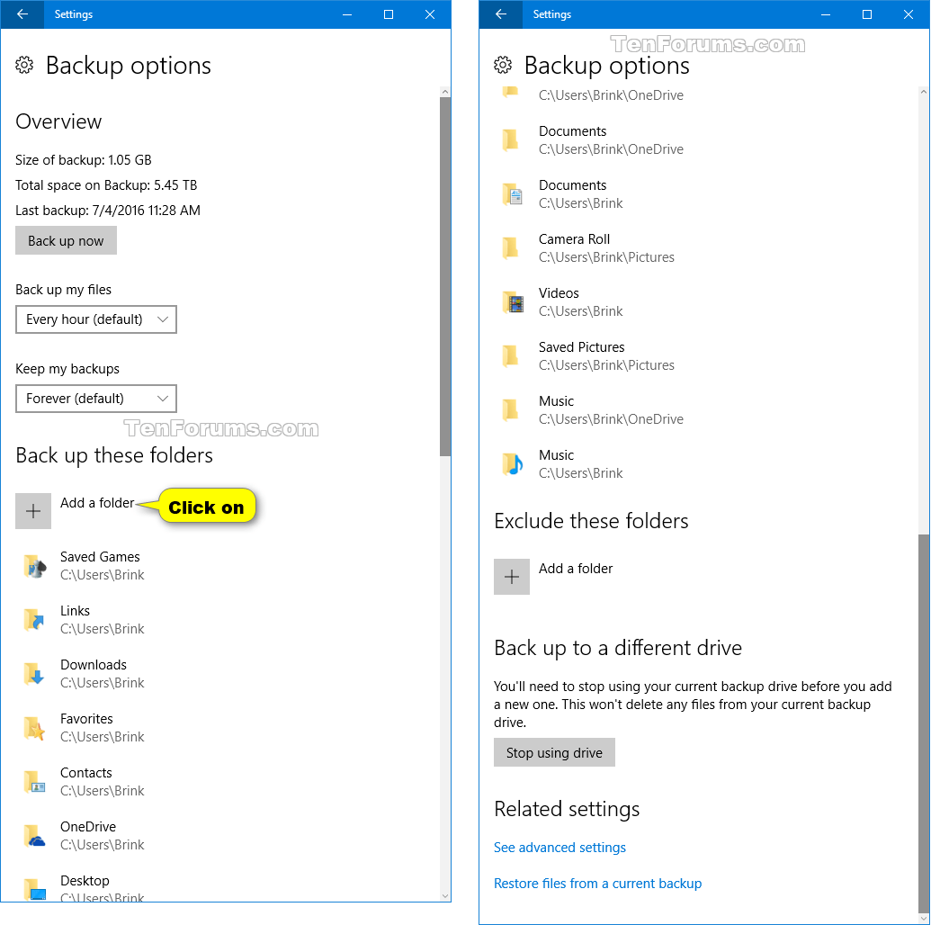 Add or Remove Folders for File History in Windows 10 Tutorials
