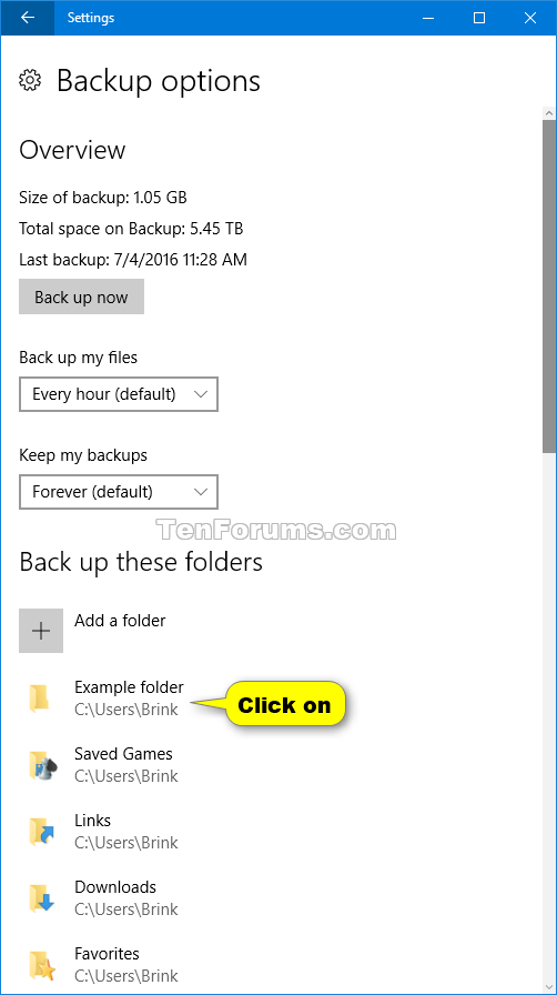 Add or Remove Folders for File History in Windows 10 Tutorials