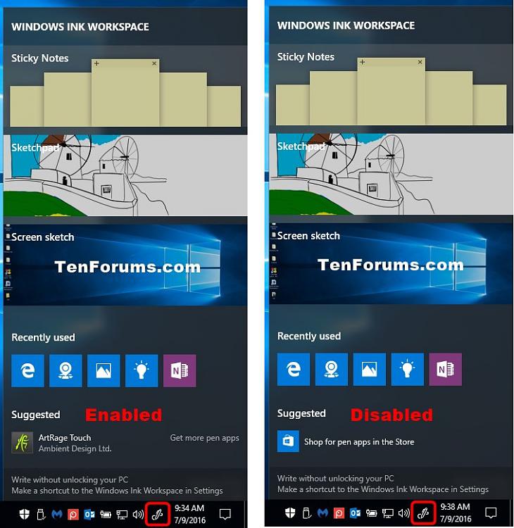 Enable or Disable Windows Ink Workspace Suggested Apps in Windows 10