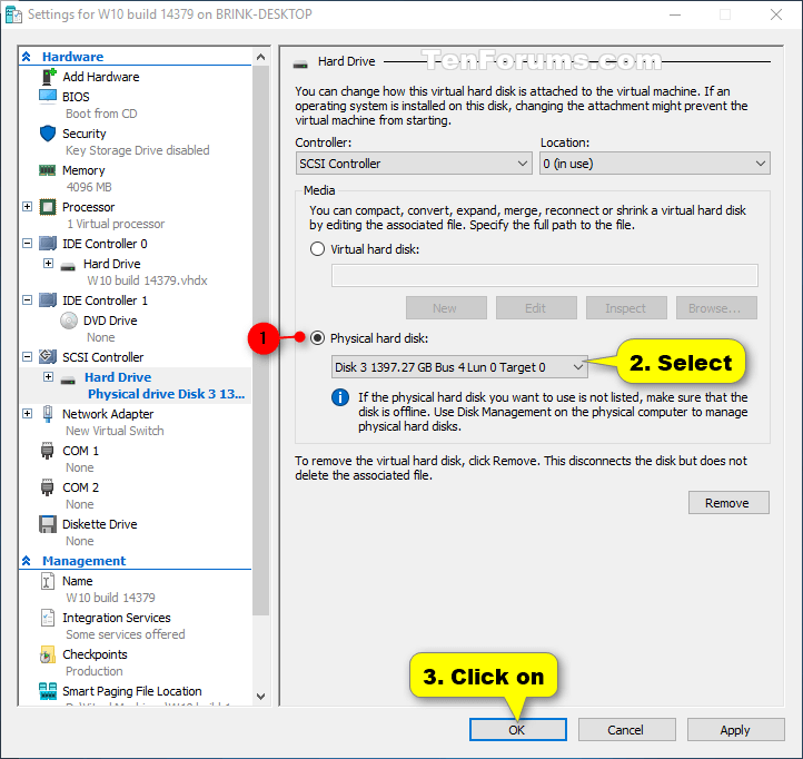 Add or Remove Physical Hard Disk for HyperV Virtual Machine Tutorials