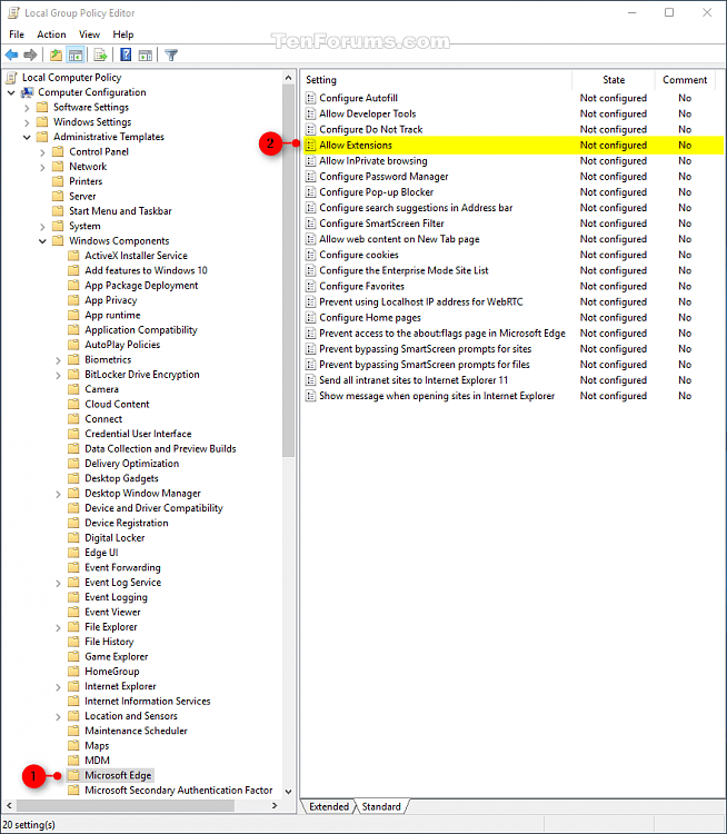 Microsoft Edge Extensions Enable or Disable in Windows 10 Windows