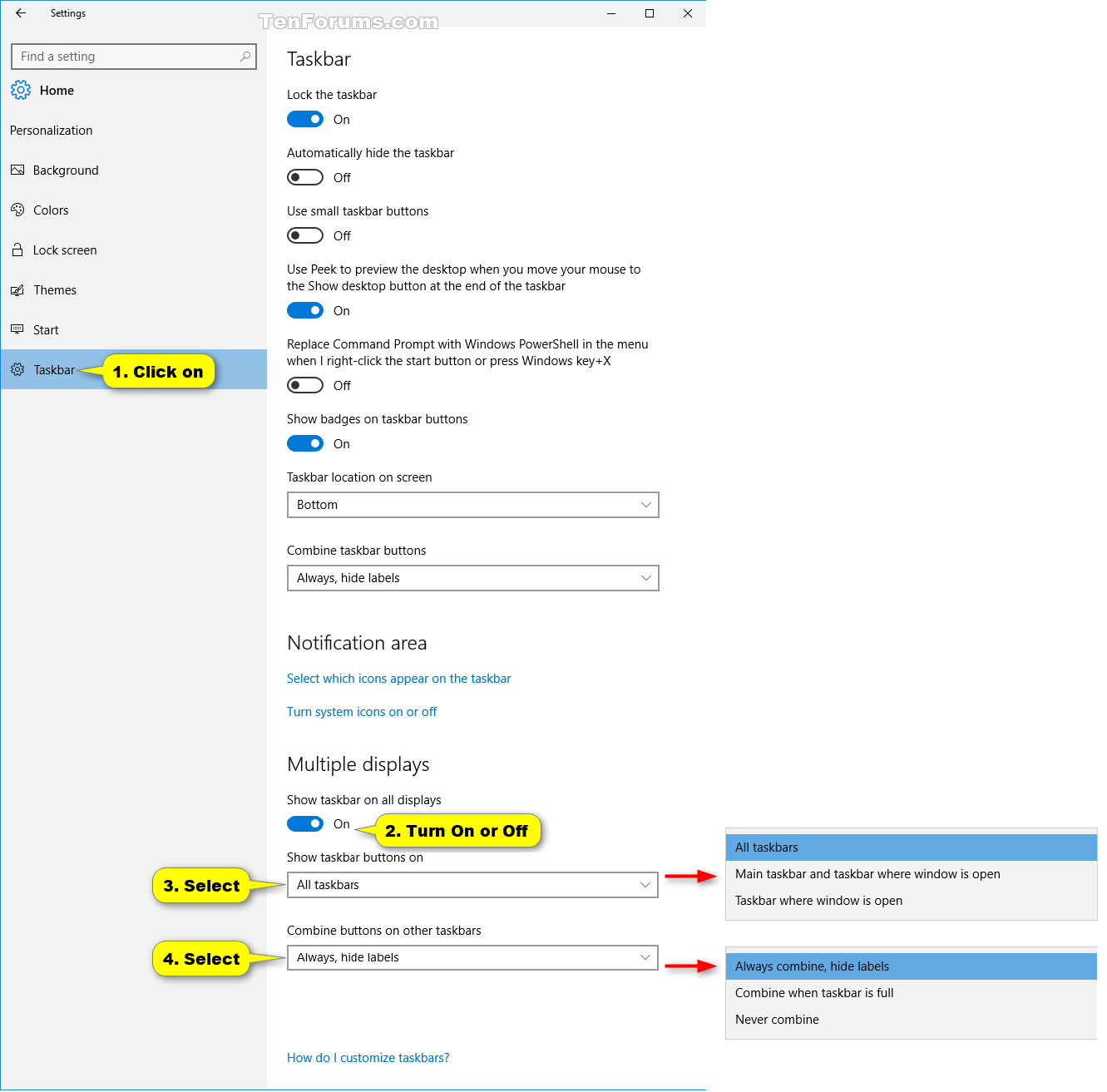 Hide or Show Taskbar on Multiple Displays in Windows 10 Tutorials
