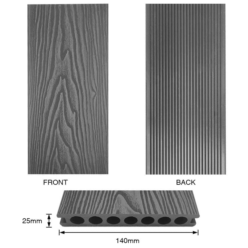 Tercel 140*25mm Recyclable 3D Wood Grain Embossing WPC Quick Deck