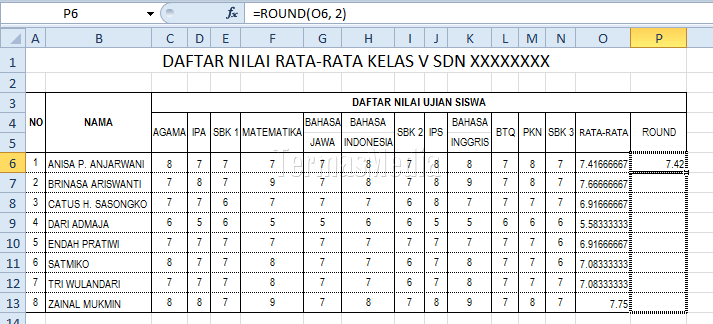 Menggunakan Fungsi ROUND() Di Excel