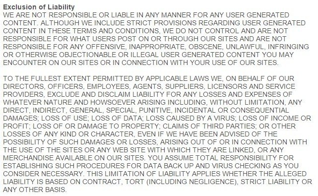 Draft Limitation or Exclusion of Liability Clauses TermsFeed