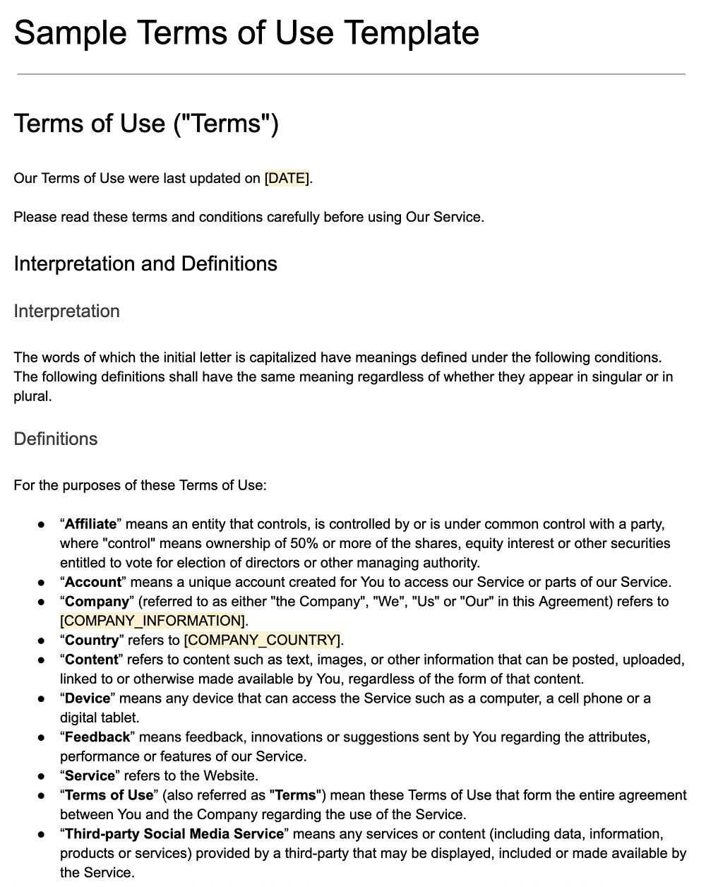 Website User Agreement Template