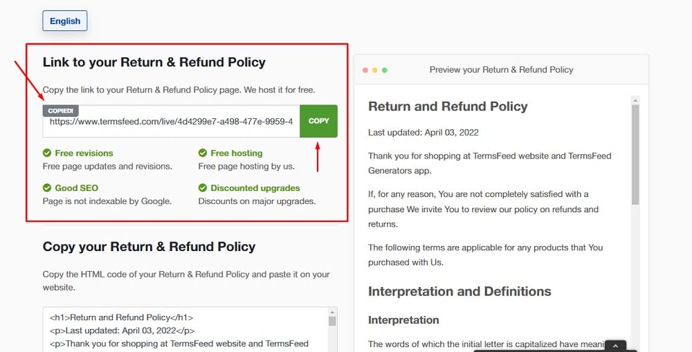 Return and Refund Policy for Google Merchant Center TermsFeed