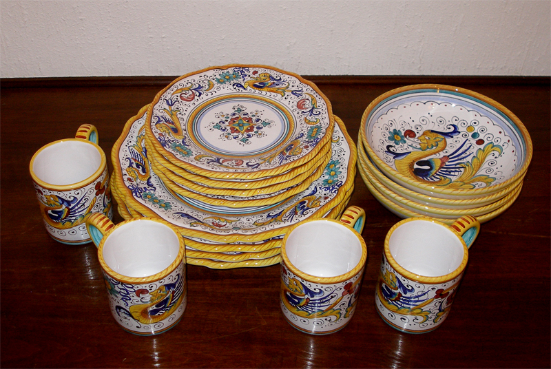HAND PAINTED RAFFAELLESCO DERUTA DINNERWARE SET 16 PCS eBay