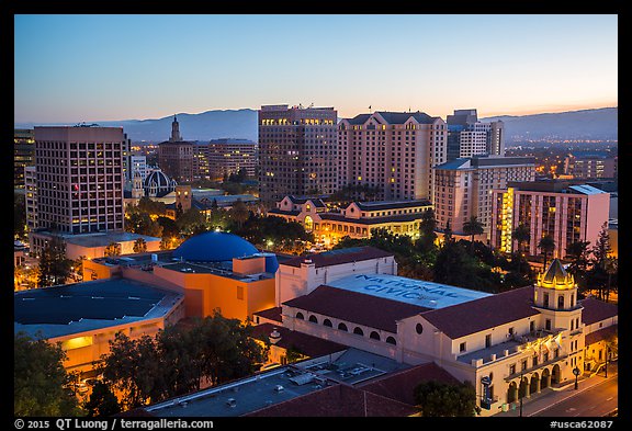 Picture/Photo City National Civic and city skyline at dawn. San Jose, California, USA