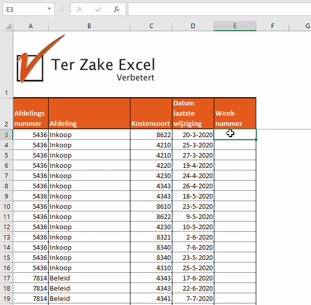 Exceltips formules Ter Zake Excel