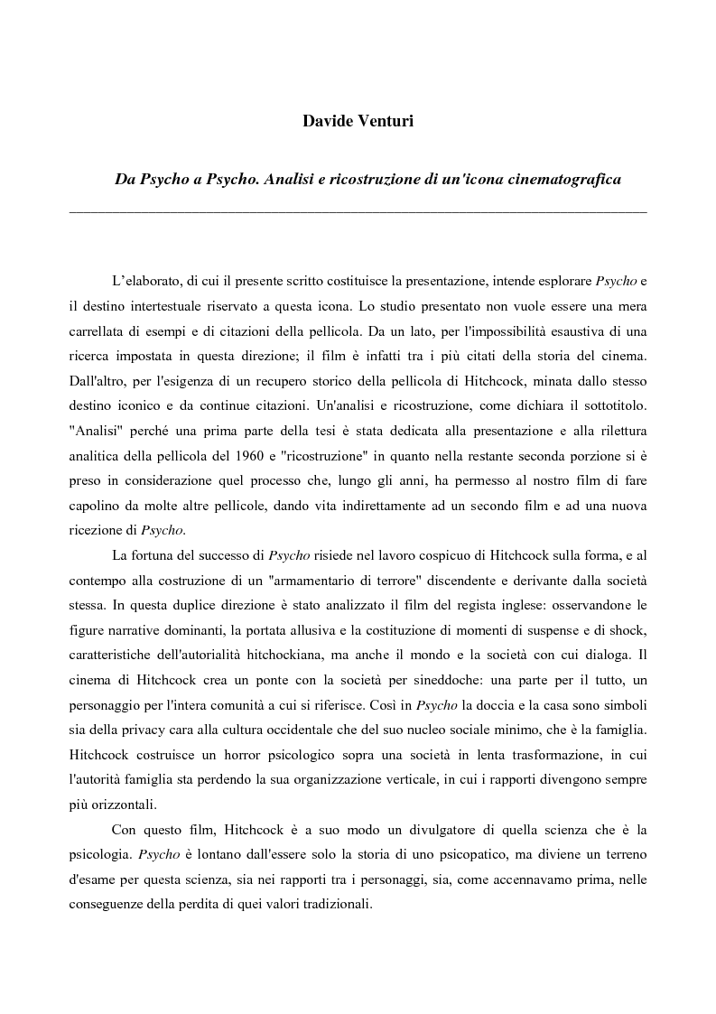Da Psycho a Psycho. Analisi e ricostruzione di un'icona