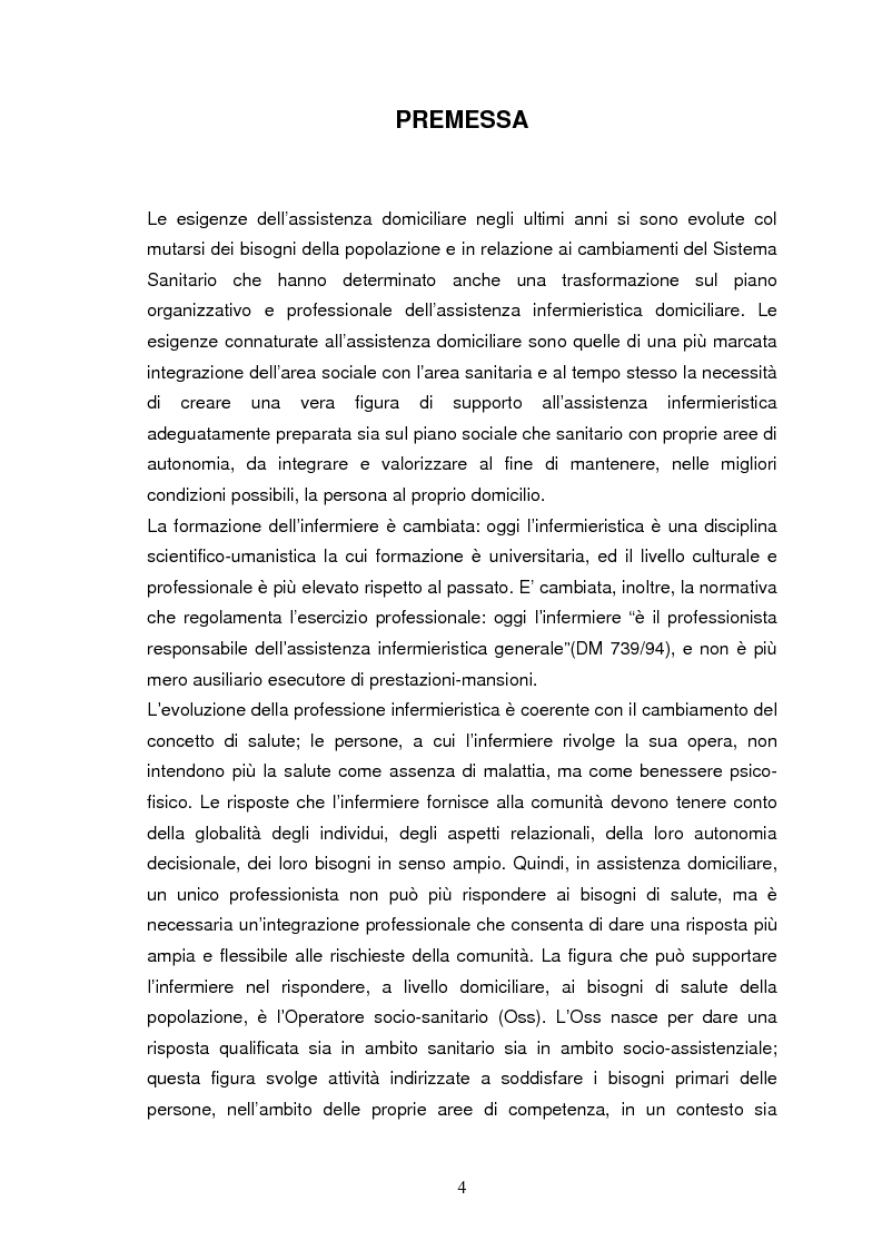 Inserimento Dell'operatore Socio-Sanitario Nel Servizio Di Assistenza Infermieristica Domiciliare: Un Progetto Per L'area Fiorentina - Preview - Pagina 1 Di 8 - Tesionline