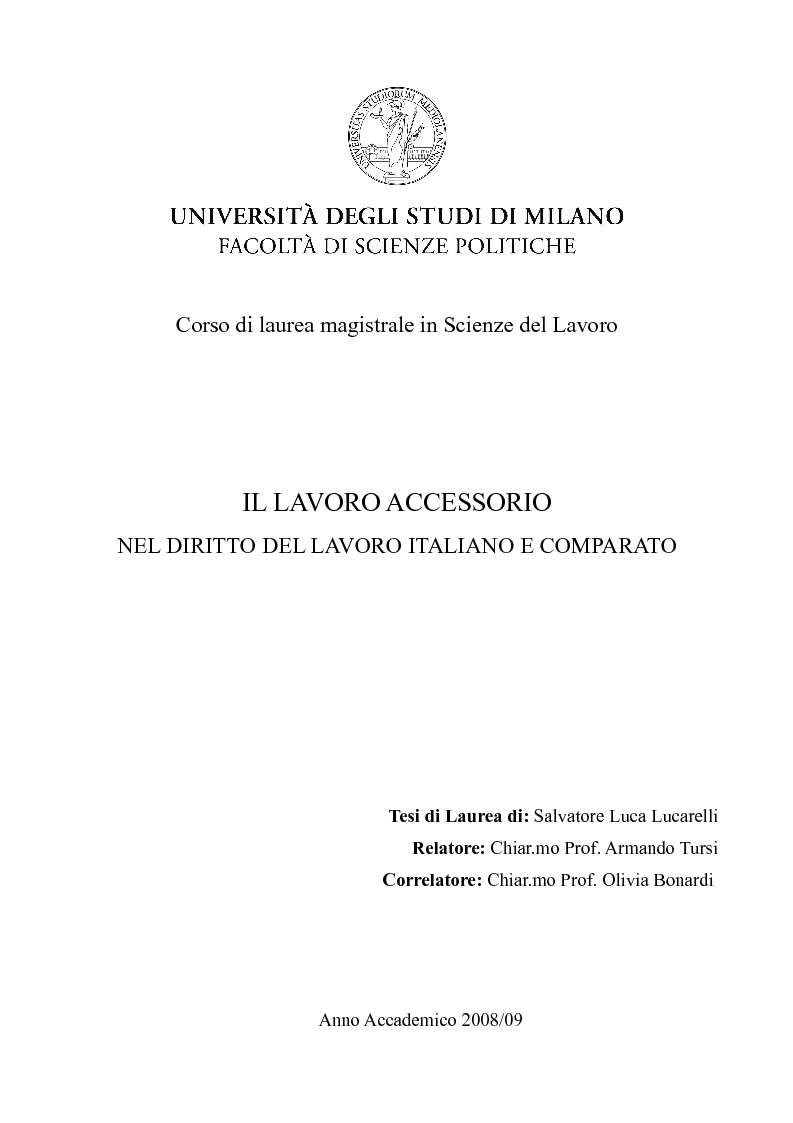 Il Lavoro Accessorio Nel Diritto Del Lavoro Italiano E Comparato - Preview - Pagina 1 Di 10 - Tesionline 1123_x_793_png