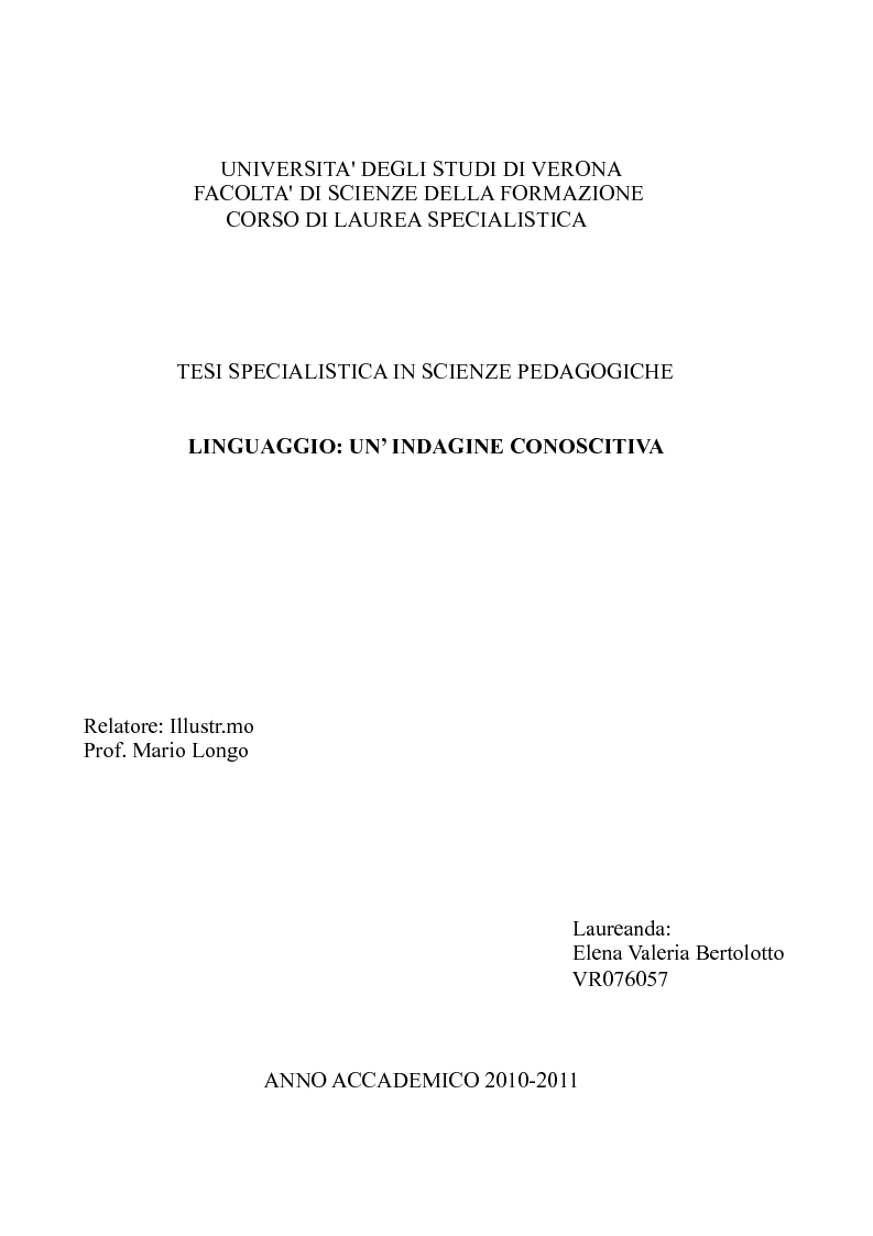 Linguaggio: Un'indagine Conoscitiva - Preview - Pagina 1 Di 13 - Tesionline 1123_x_793_png