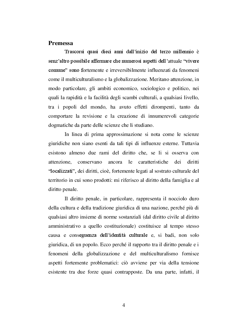 Profili penali nell'attuale società multiculturale Tesi